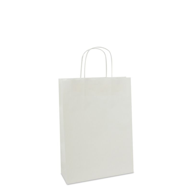 Paper Carrier Bags White 25+10x35cm Twisted Handles + Cardboard Base