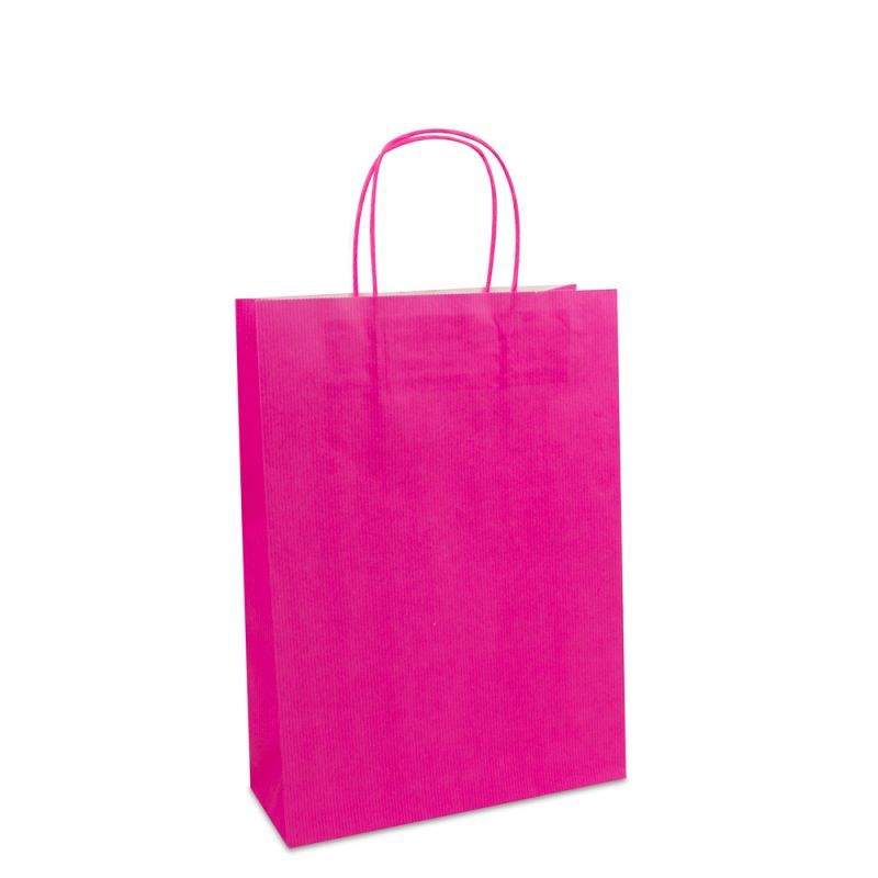 Paper Carrier Bags Pink 25+10x35cm Twisted Handles + Cardboard Base