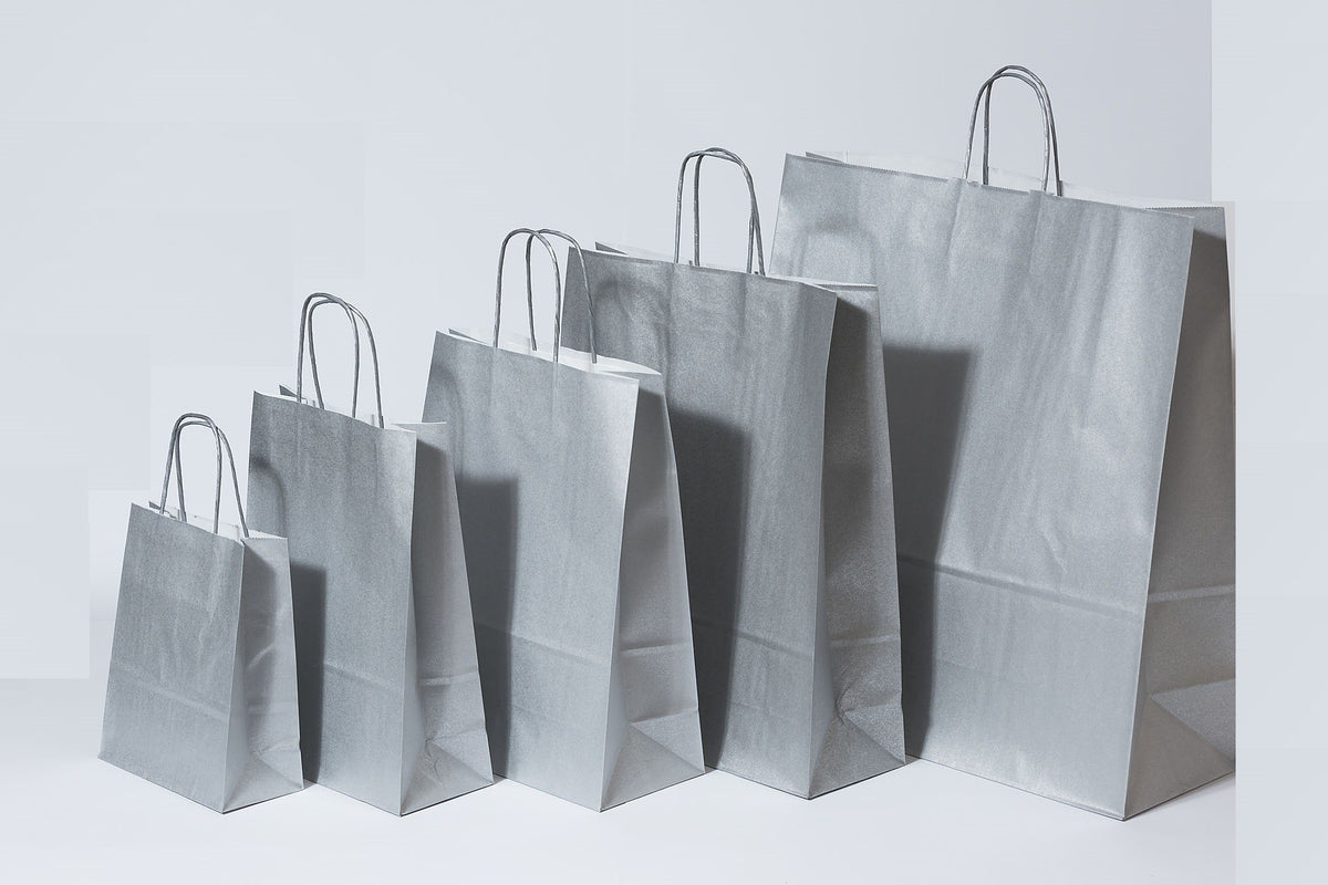 Paper Carrier Bags Silver 18+8x22cm Kraft 90 grams
