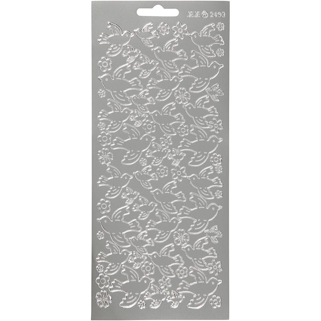 Stickers, doves, sheet 10x23 cm, silver, 1 sheet