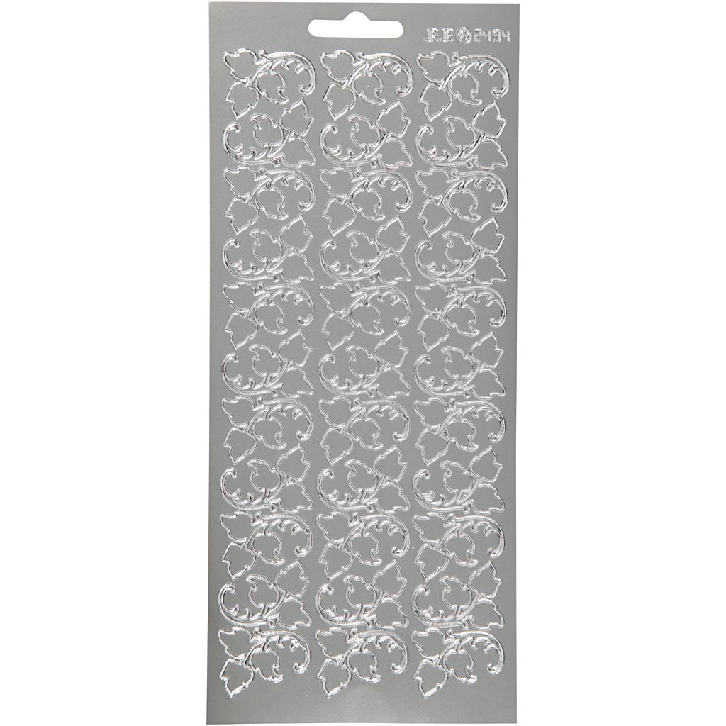 Stickers, leaves, sheet 10x23 cm, silver, 1 sheet
