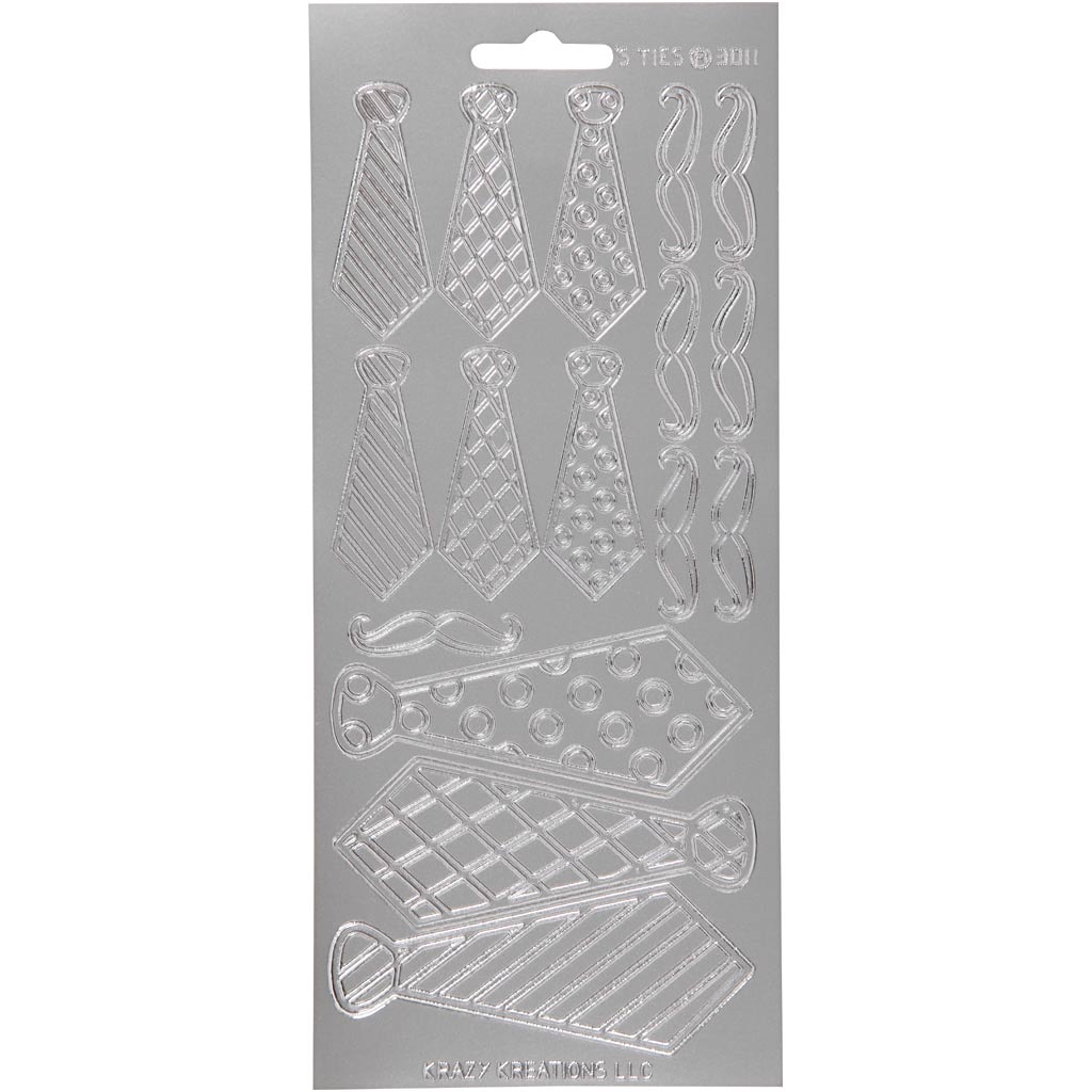 Stickers, ties, sheet 10x23 cm, silver, 1 sheet