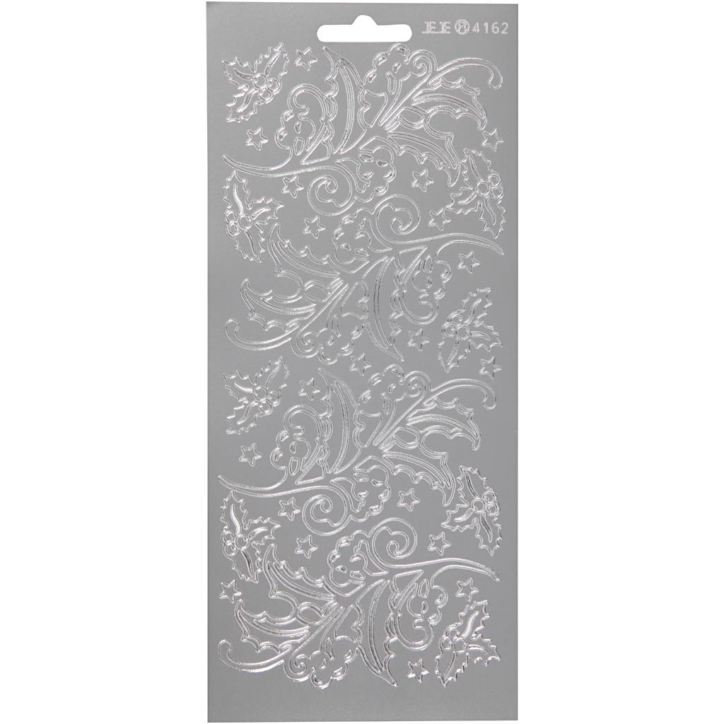 Stickers, holly, sheet 10x23 cm, silver, 1 sheet