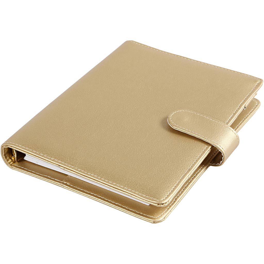 Planner, size 19x23,5x4 cm, ring folder, gold
