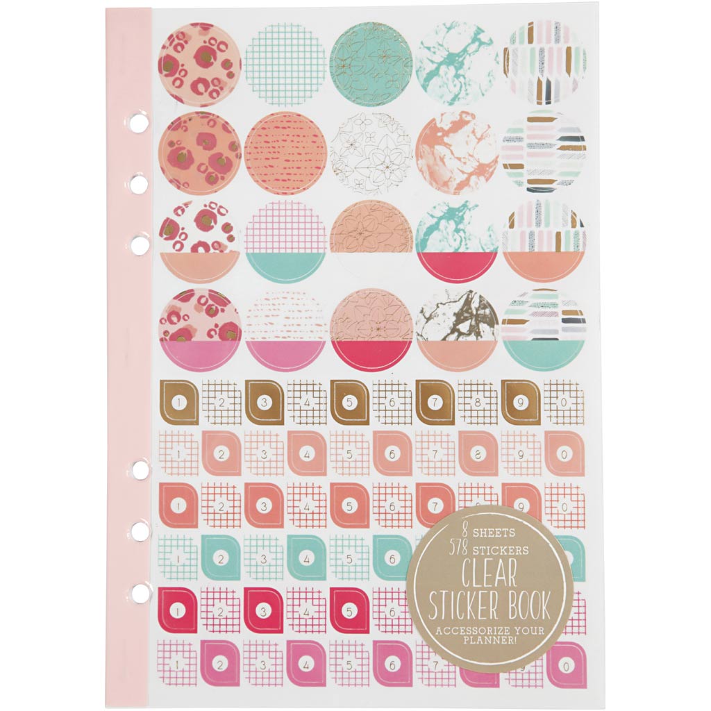 Sticker book, watercolor, A5, gold, red, coral