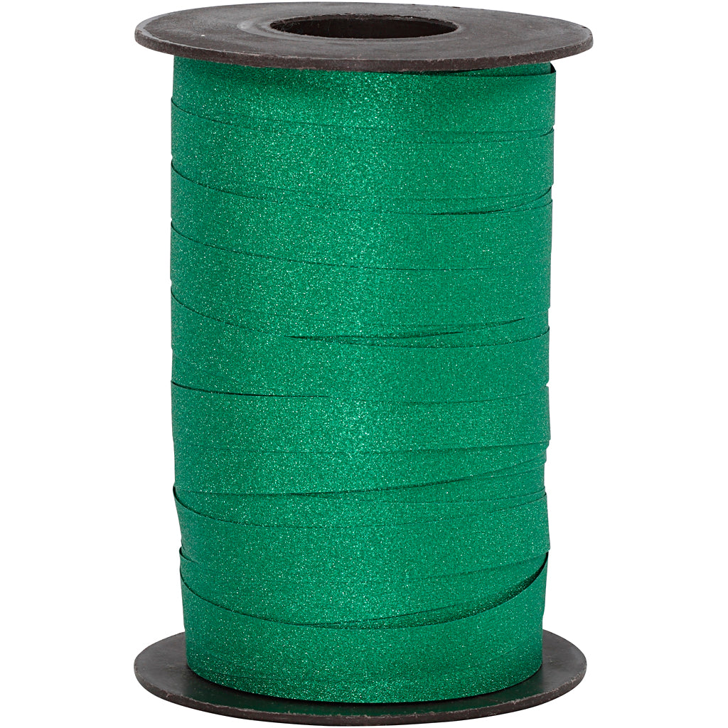 Curling Ribbon, W: 10 mm, glitter, green, 100 m/ 1 roll