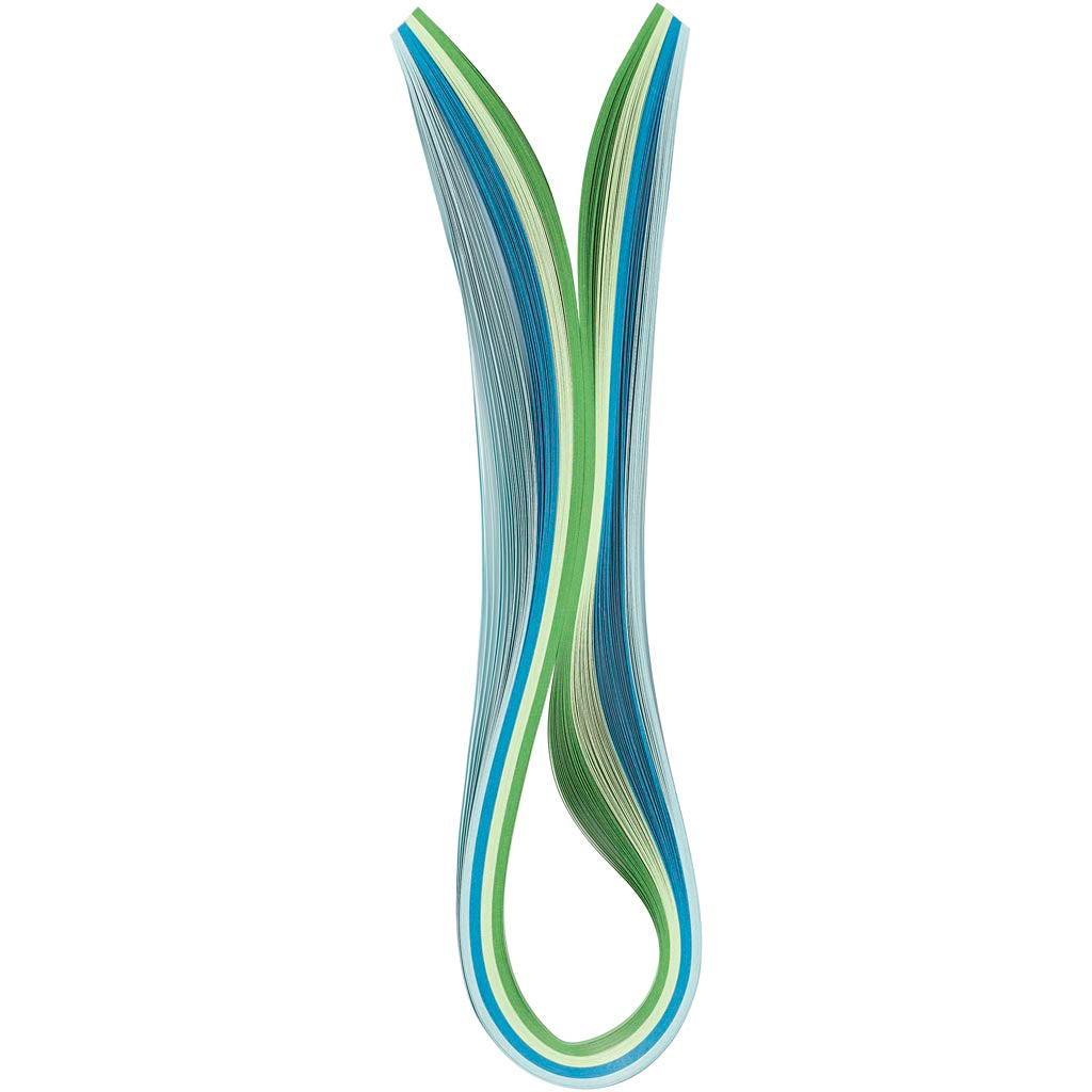 Quilling Paper Strips, L: 78 cm, W: 5 mm, 120 g, blue, green, lime green, turquoise, 100 pc