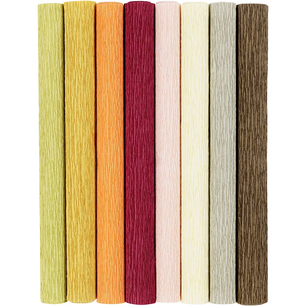 Crepe Paper, sheet 25x60 cm, Crêpe ratio: 180%, 105 g, mute colours, 8 sheet