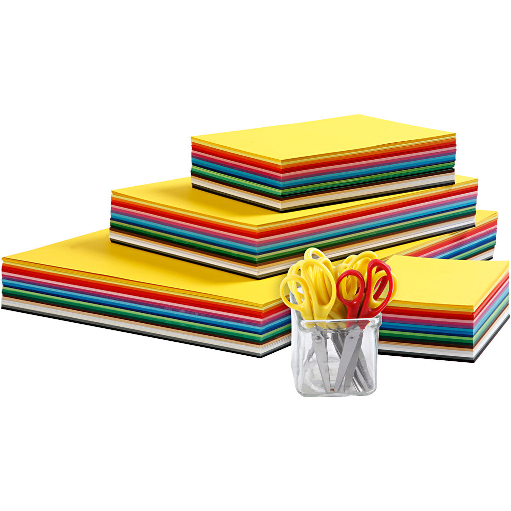 Coloured Kraft Card and Kids Scissors Set, A3,A4,A5,A6, 180 g, assorted colours
