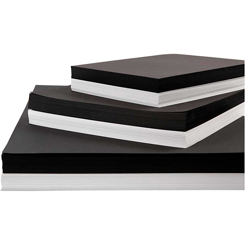 Card, A2,A3,A4, 200+250 g, black, white, 600 ass sheets
