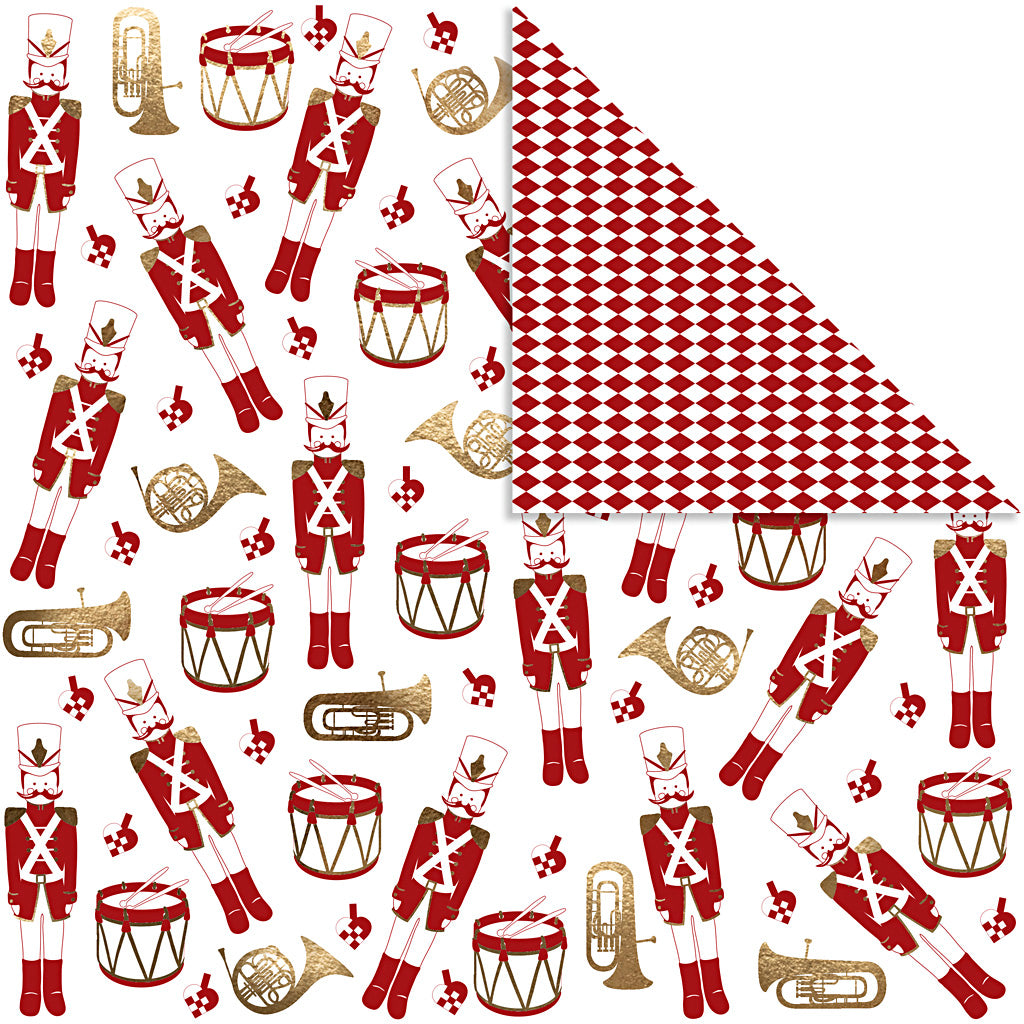 Design Paper, nutcracker, 180 g, gold, red, white, 3 sheet