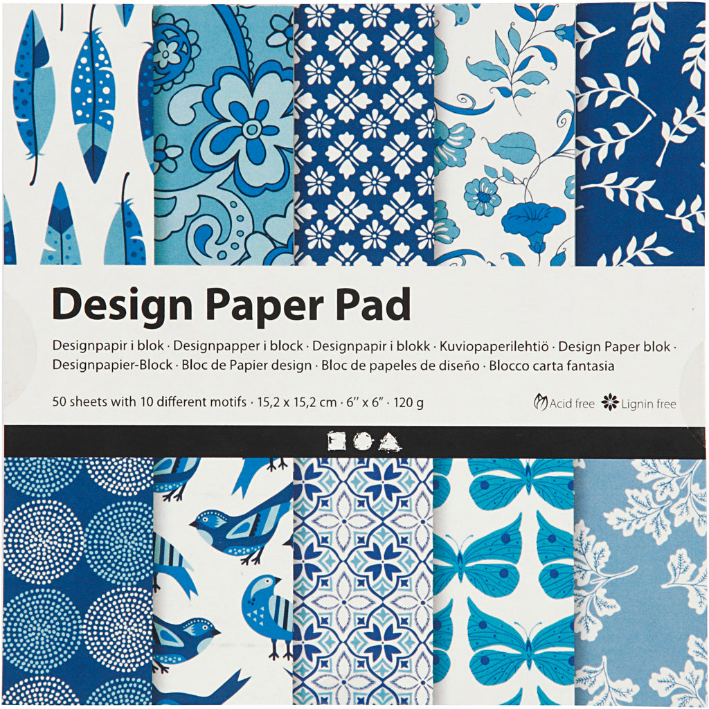 Design Paper Pad, sheet 15,2x15,2 cm, 120 g, blue, 50 sheet