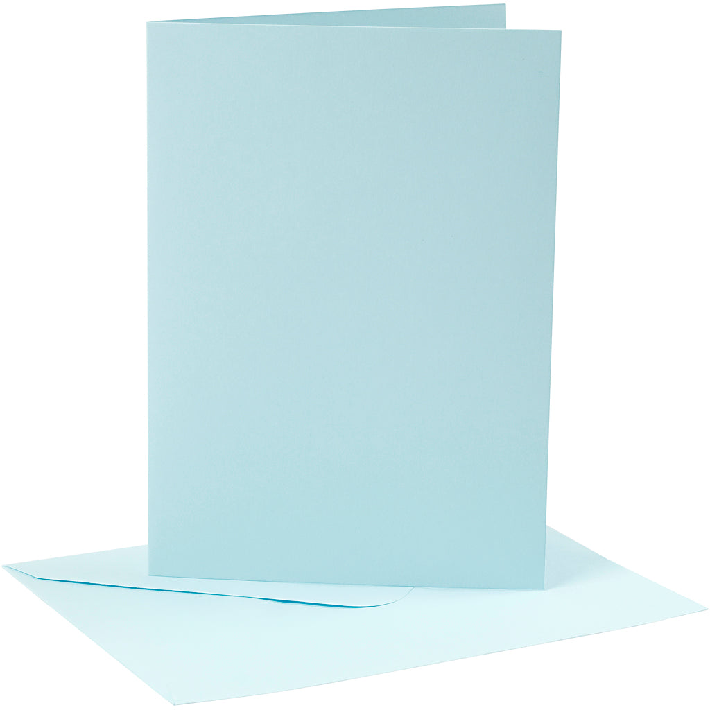 Cards and envelopes, card size 12,7x17,8 cm, envelope size 13,3x18,5 cm, 220 g, light blue, 4 set