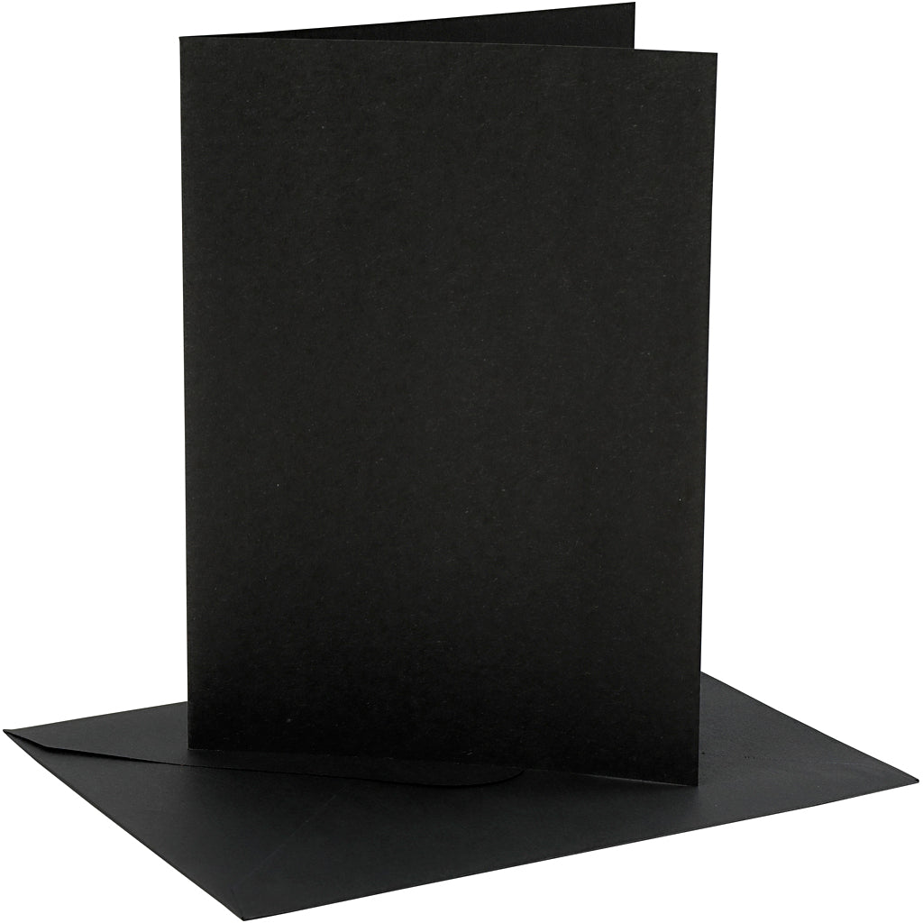Cards and envelopes, card size 12,7x17,8 cm, envelope size 13,3x18,5 cm, 230 g, black, 4 set