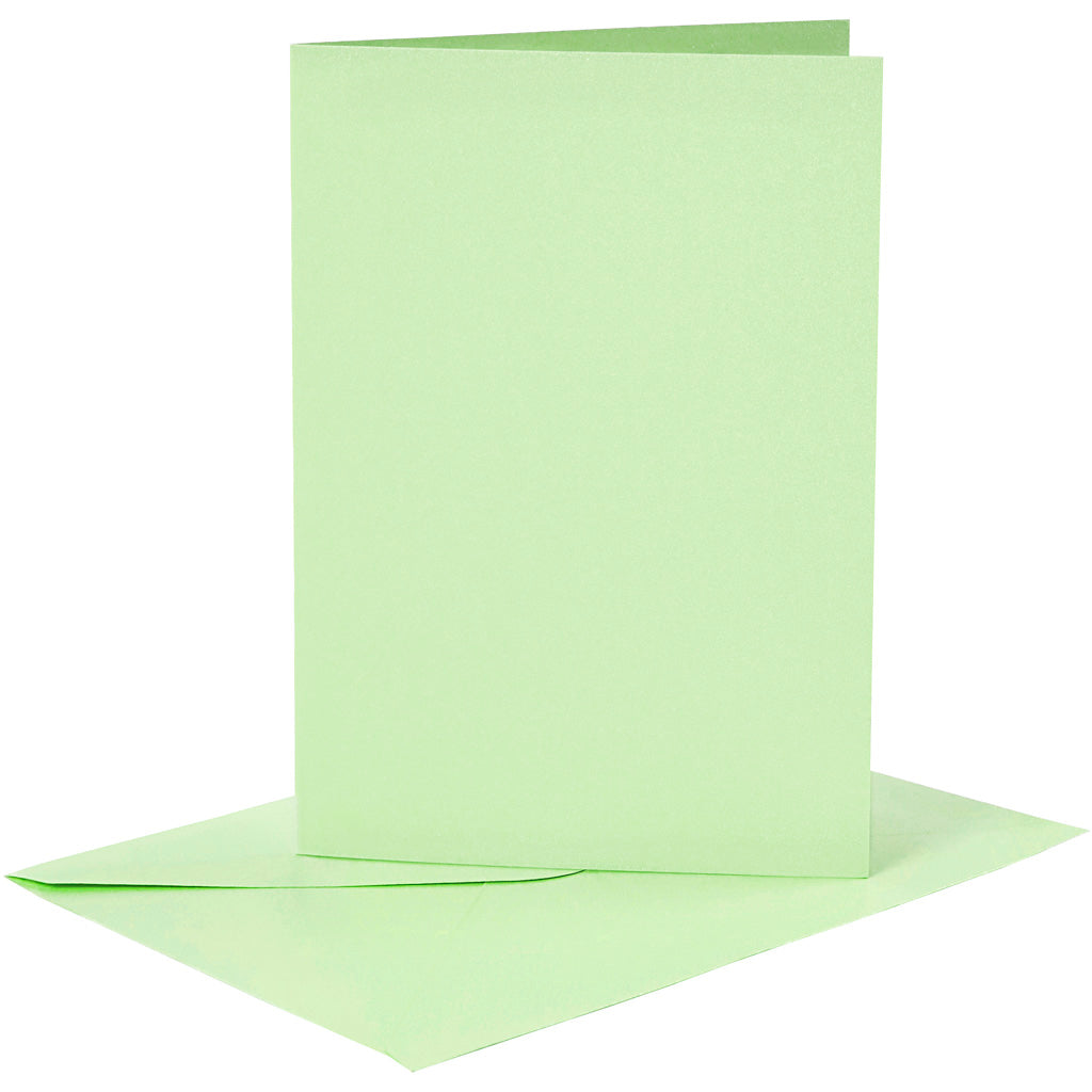 Cards and envelopes, card size 10,5x15 cm, envelope size 11,5x16,5 cm, 120+210 g, light green, 6 set