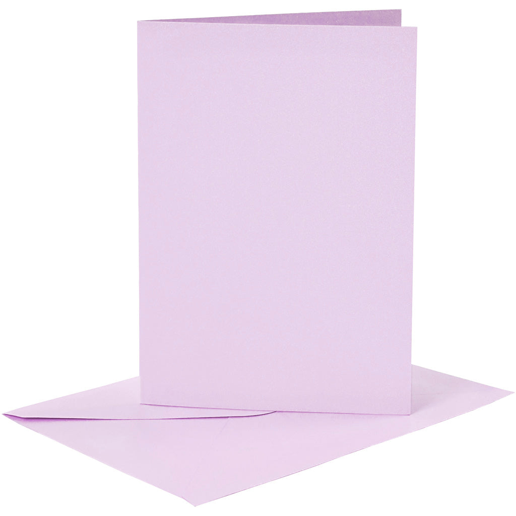 Cards and envelopes, card size 10,5x15 cm, envelope size 11,5x16,5 cm, 120+210 g, light lilac, 6 set