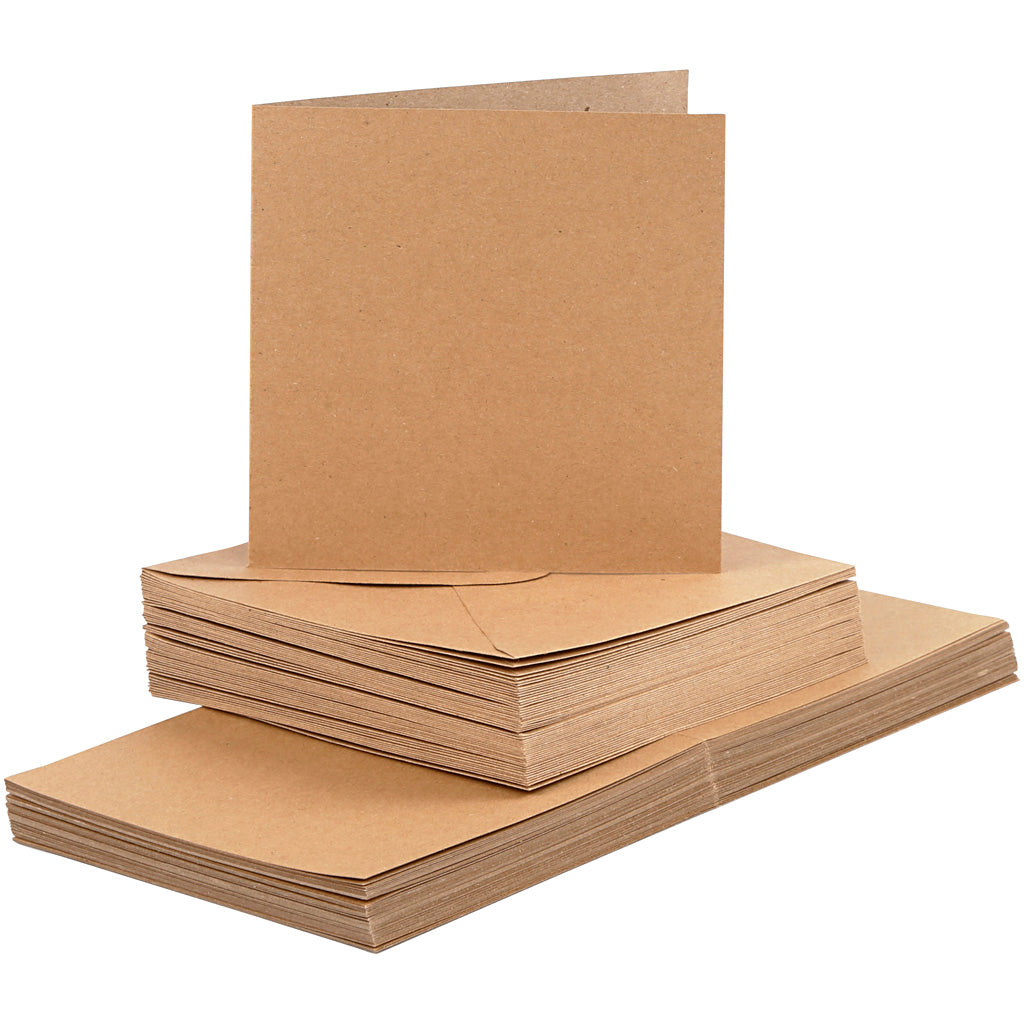 Cards and envelopes, card size 15x15 cm, envelope size 16x16 cm, 120+240 g, natural, 50 set