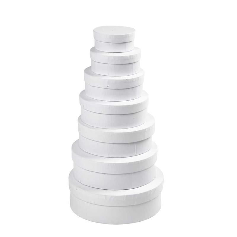Round Box Set, H: 4+4,5+5+5,5+6+6,5+7 cm, dia. 8,5+10,5+12,5+14,5+16,5+18,5+21,5 cm, white, 7 pc/ 1 set