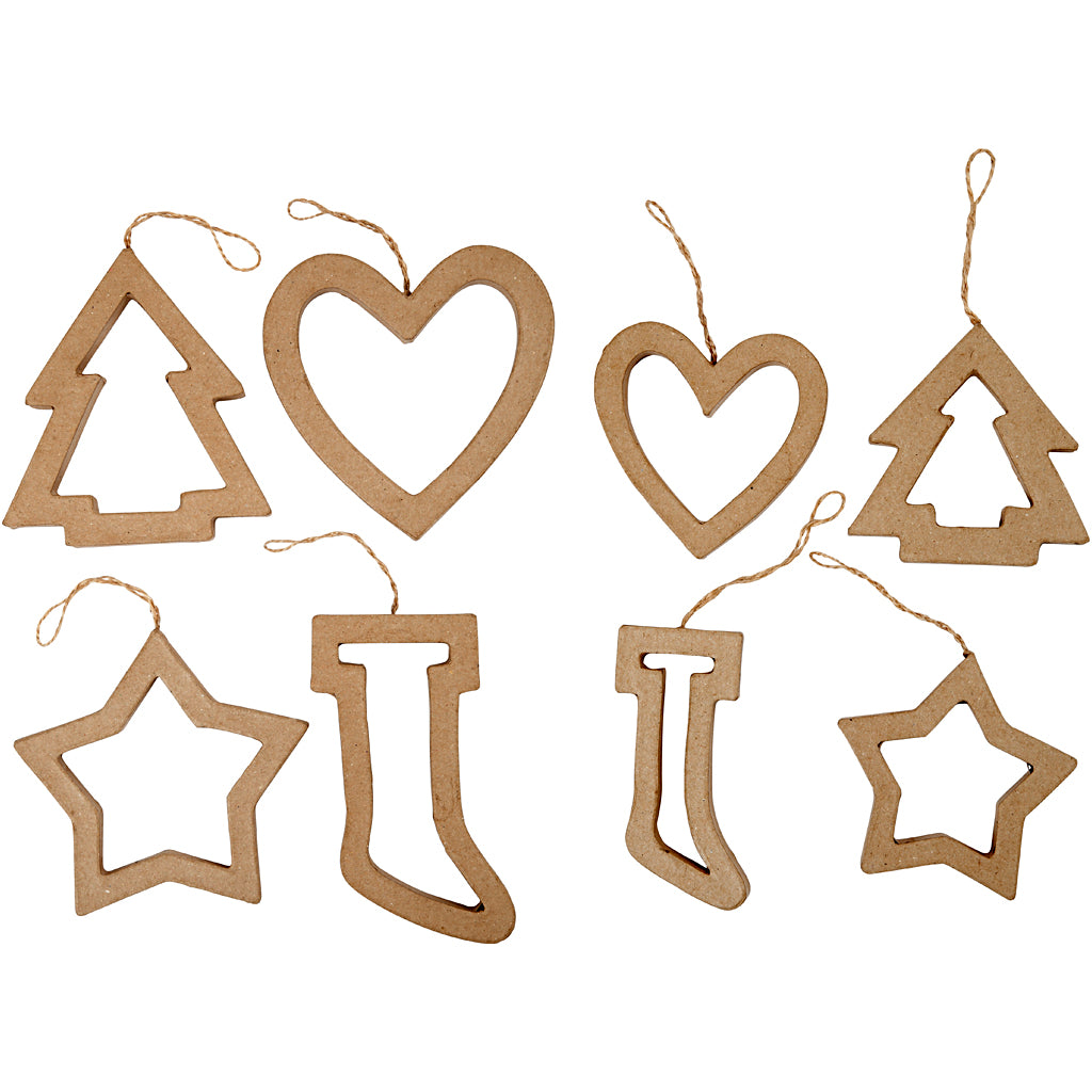 Christmas Ornaments, H: 9+12 cm, 24 pc