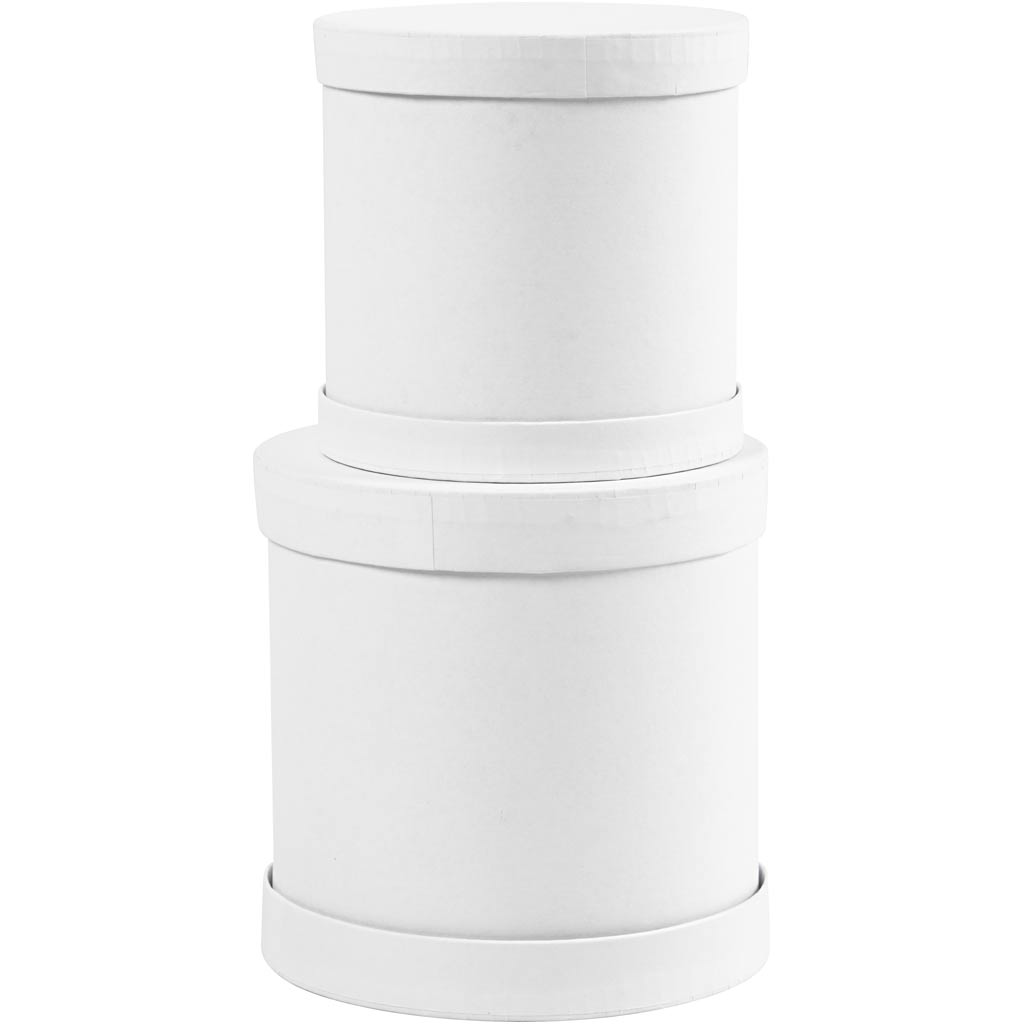 Drum Boxes, H: 11+13 cm, dia. 11+13 cm, white