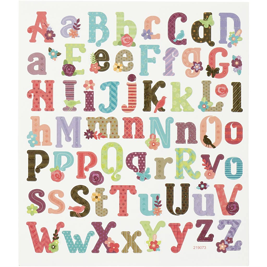 Stickers, alfabeth, sheet 15x16,5 cm, 1 sheet