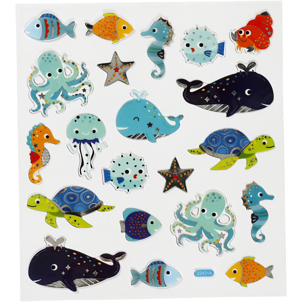 Stickers, sea animals, sheet 15x16,5 cm, 1 sheet