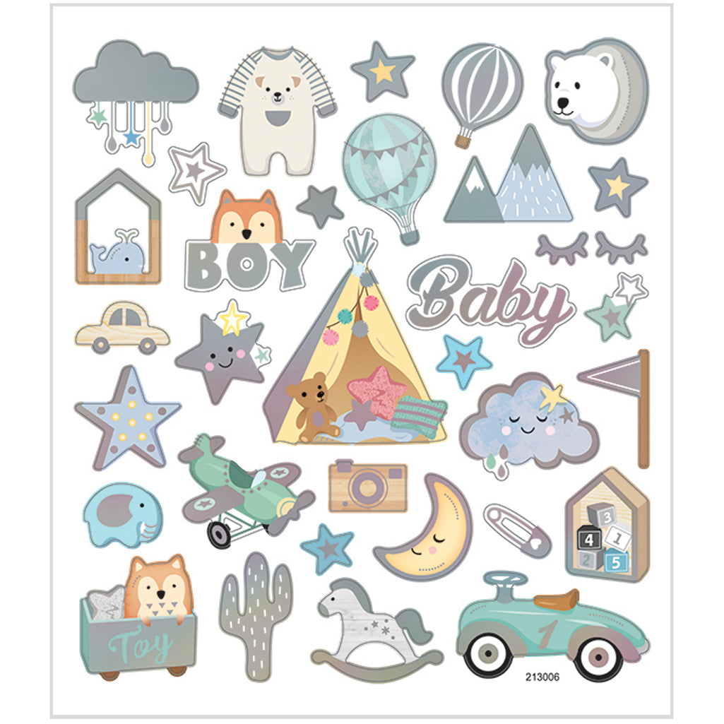 Stickers, baby boy, sheet 15x16,5 cm, ca. 32 pc, 1 sheet