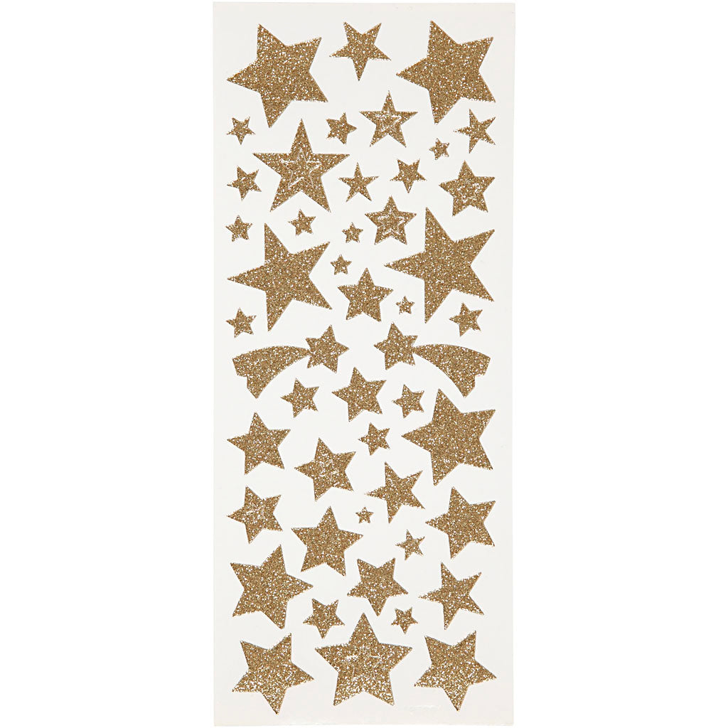 Glitter Stickers, stars, sheet 10x24 cm, ca. 110 pc, gold, 2 sheet