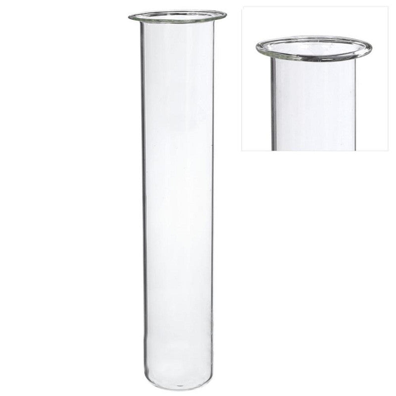 Two clear glass cylindrical test tubes on a white background