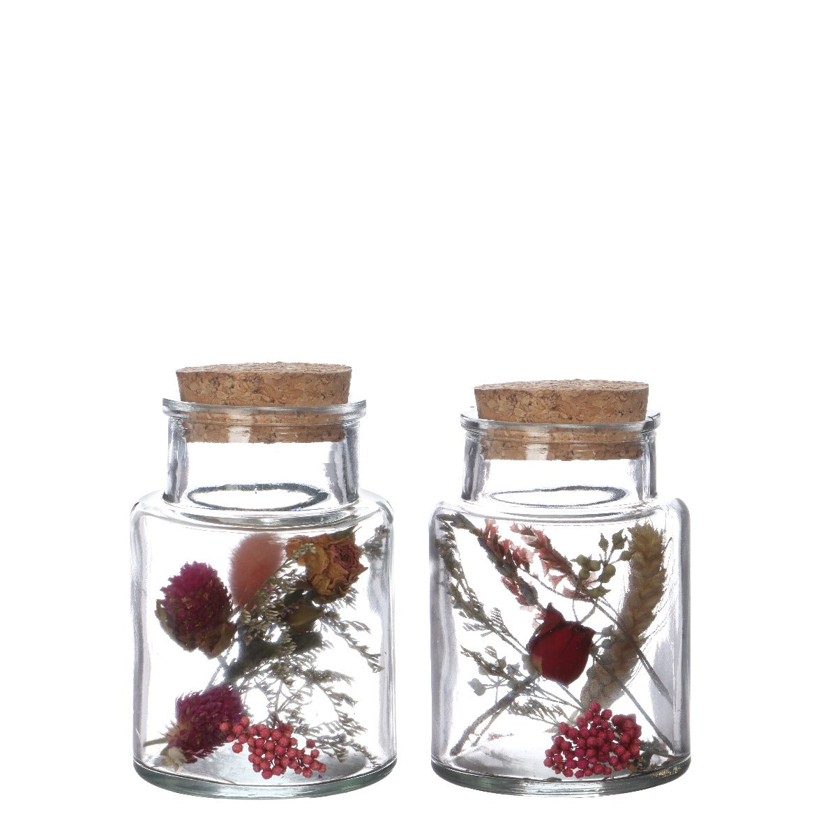 Glass medicine bottle with 2 different dried flowers Ø7cm (12 pcs.)