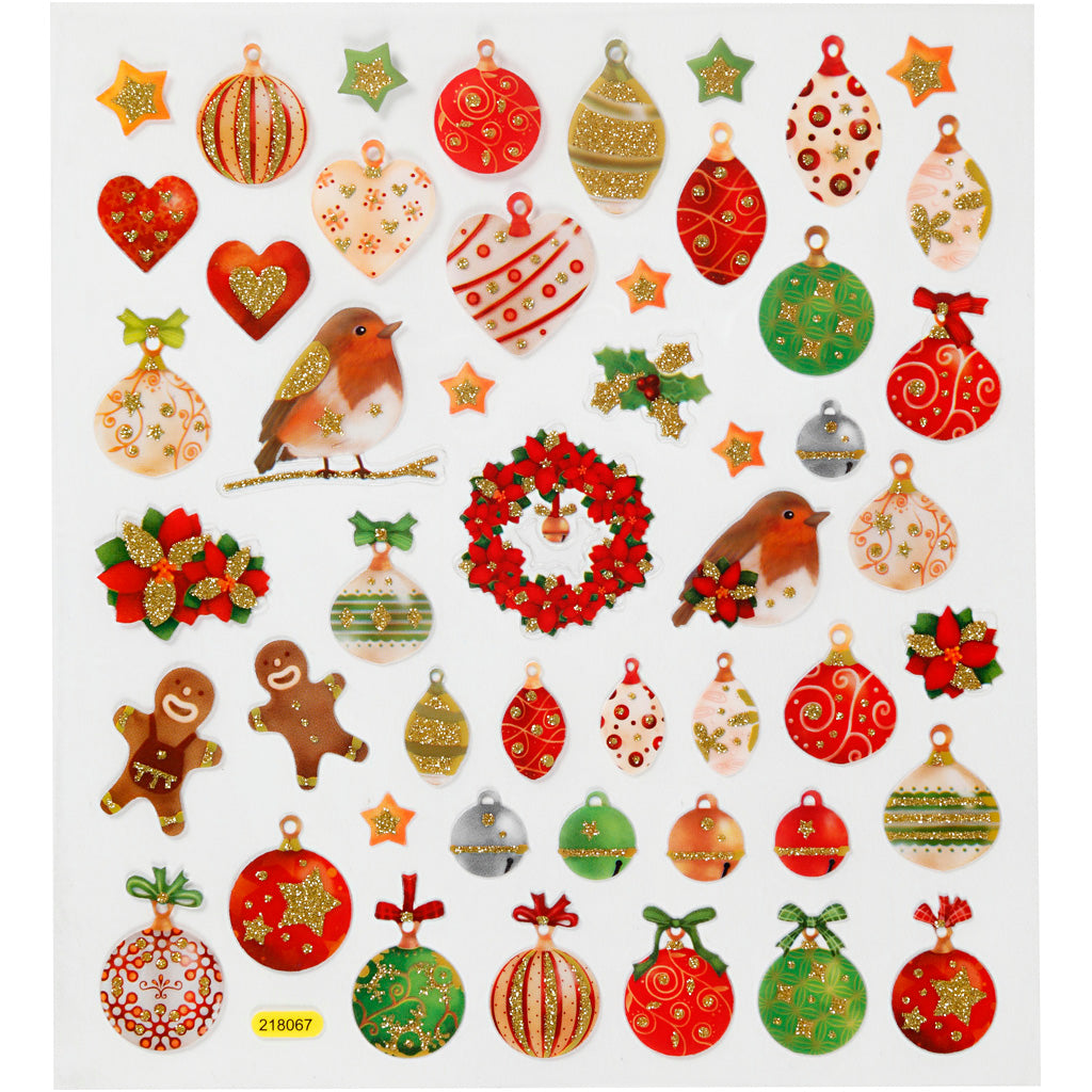 Stickers, Christmas baubles and decoration, sheet 15x16,5 cm, ca. 50 pc, 1 sheet