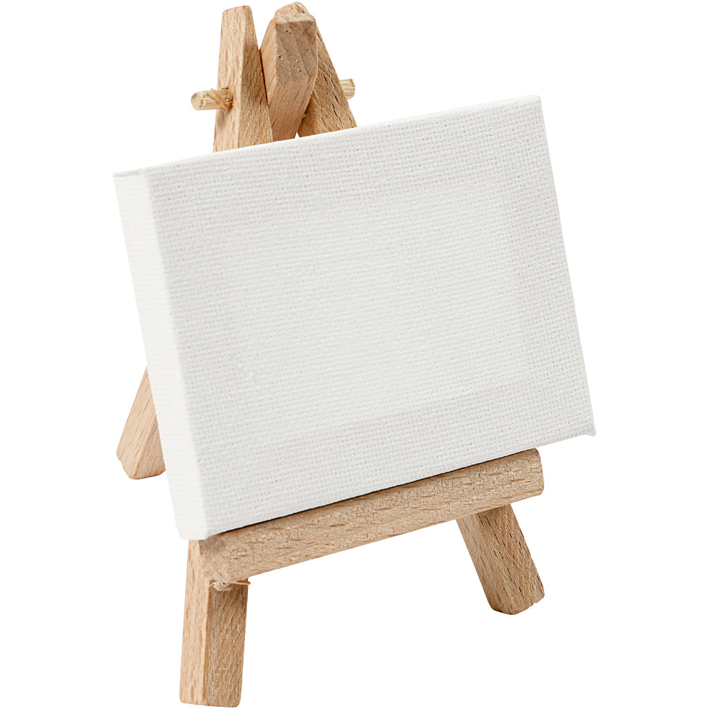 Mini Easel with canvas, white, H: 11,5 cm, W: 8 cm, size 8x6x1 cm