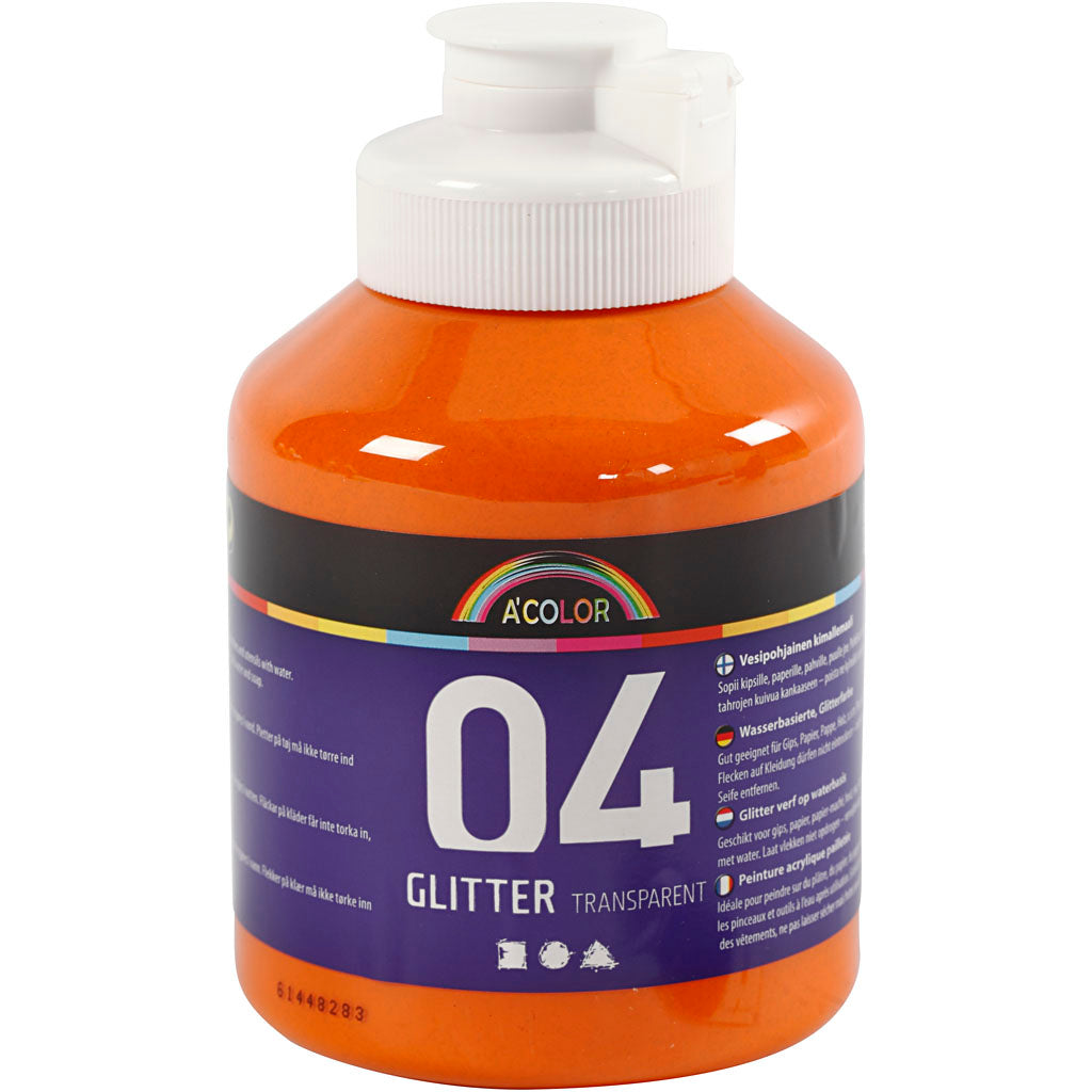 Glitter Acrylic Paint, orange, 500 ml/ 1 bottle
