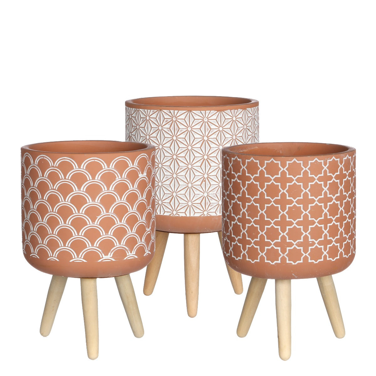Plant pot Terra cement with wooden legs 21.5cm high (6 pcs.)