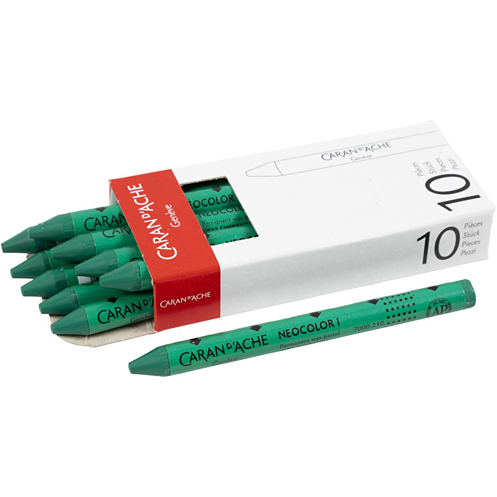CARAN D’ACHE Neocolor I Crayons, L: 10 cm, thickness 8,5 mm, emerald green (210), 10 pc