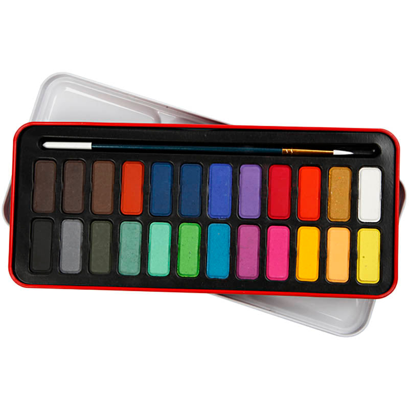 Watercolour Kit, size 12x30 mm, assorted colours, 24 colour