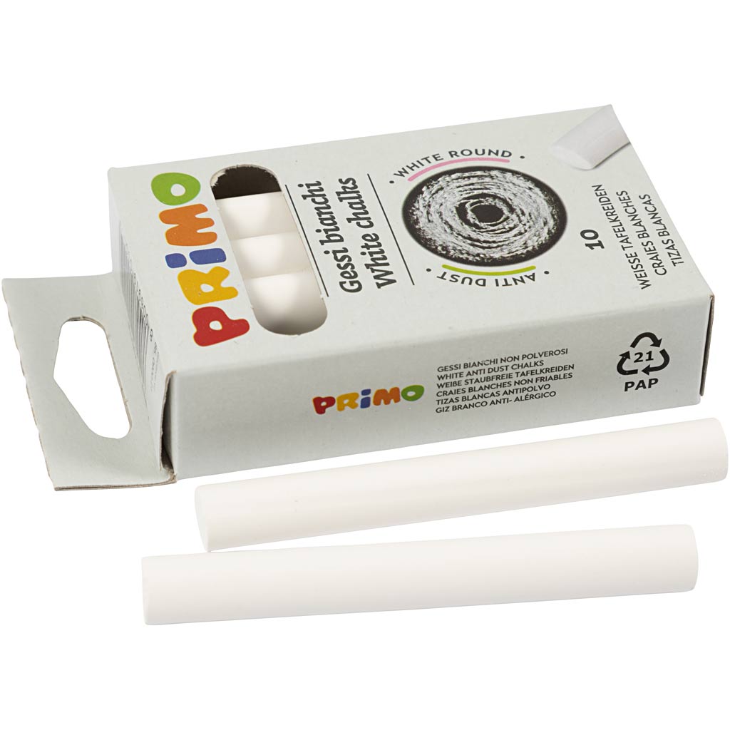 Chalkboard Chalk, L: 8 cm, dia. 10 mm, white, 10 pc
