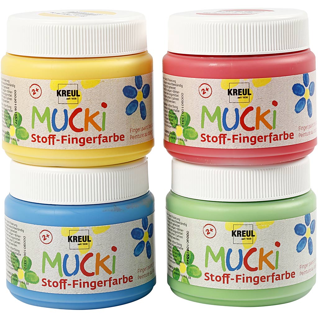Muck Finger Paint, blue, green, red, yellow, 4x150 ml