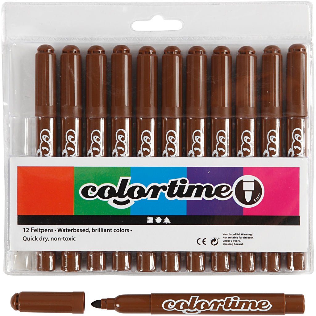 Colortime Markers, line 5 mm, brown, 12pc