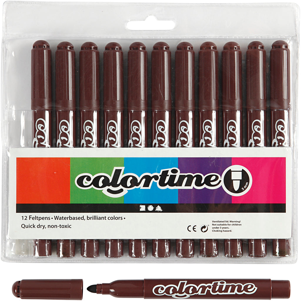 Colortime Markers, line 5 mm, dark brown, 12 pc