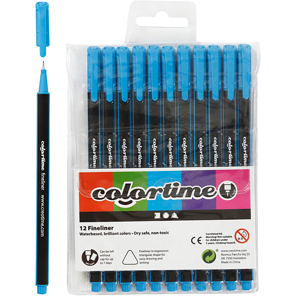 Colortime Fineliner Markers, line 0,6-0,7 mm, light blue, 12 pc