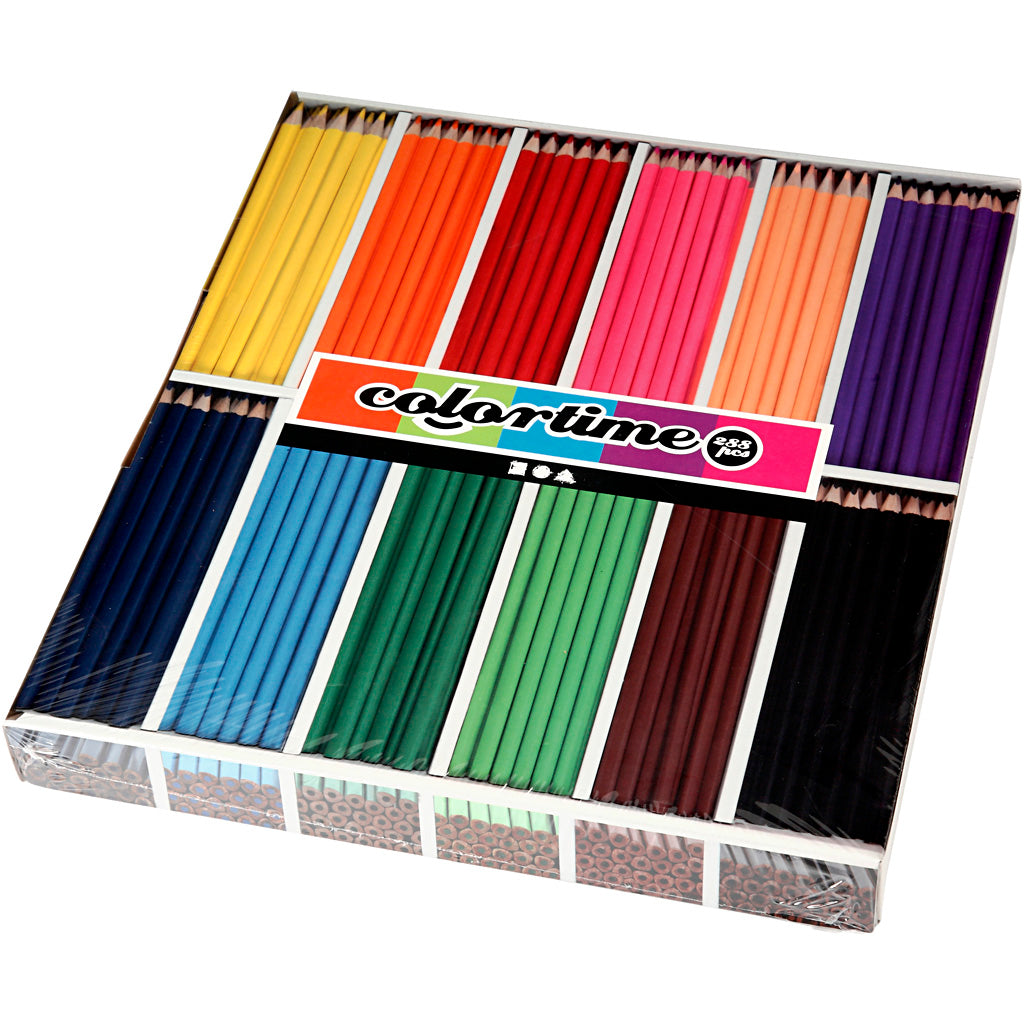 Colortime Colouring Pencils, L: 17,45 cm, lead 3 mm, assorted colours, 12x24pc