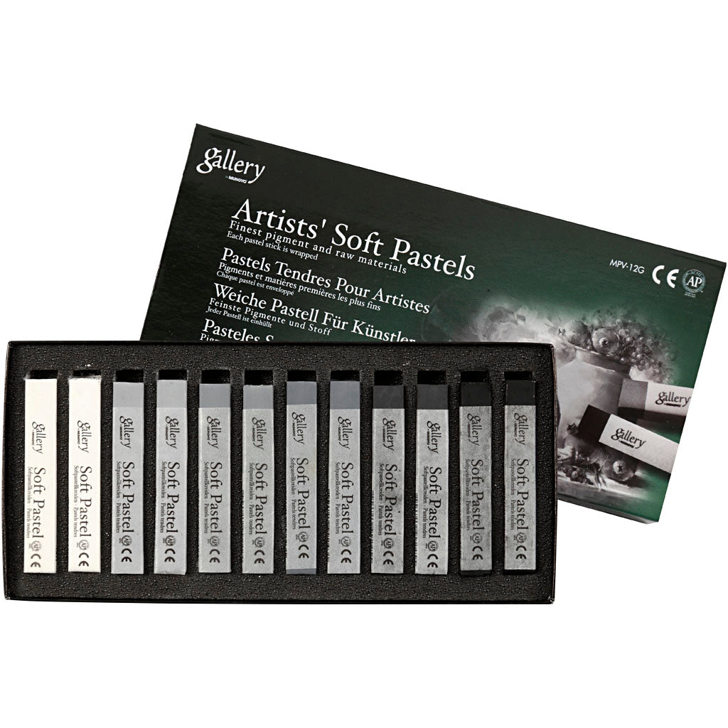 Gallery Soft Pastel Set, L: 6,5 cm, thickness 10 mm, black/white harmony, 12 pc
