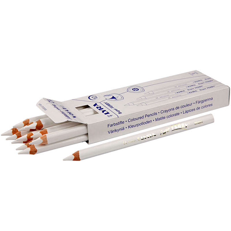 Super Ferby 1 colouring pencils, L: 18 cm, lead 6,25 mm, white, 12 pc