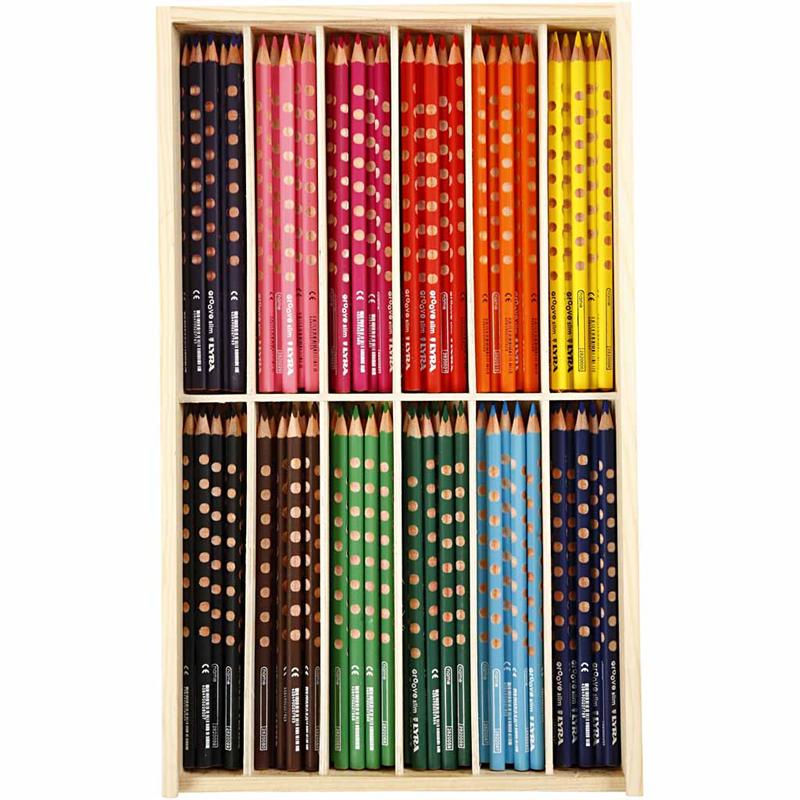 Groove Slim Colouring Pencils, L: 18 cm, lead 3,3 mm, assorted colours, 12x12 pc