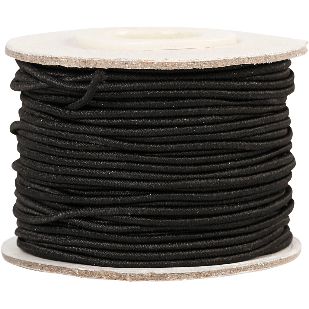 Elastic Cord, thickness 1 mm, black, 25 m/ 1 roll