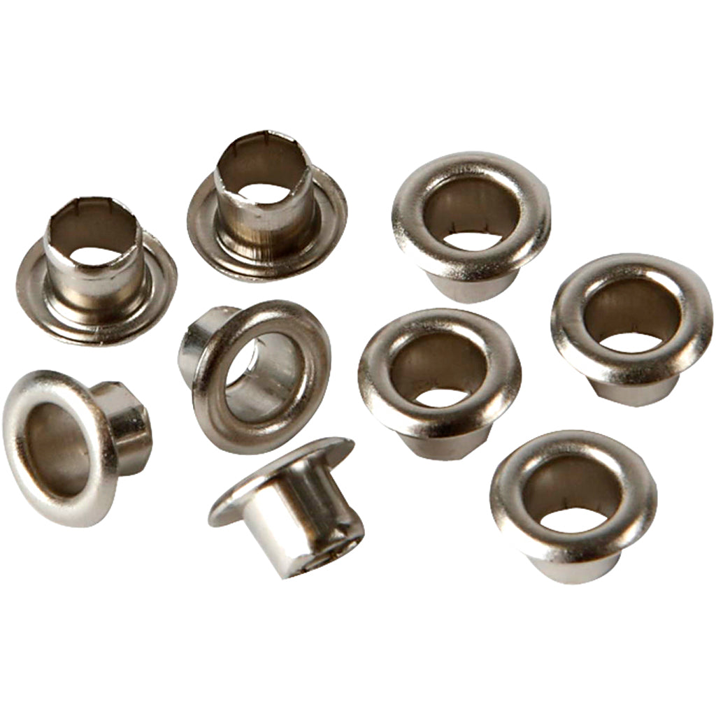 Eyelets, H: 4,5 mm, dia. 7,5 mm, hole size 4 mm, silver, 100 pc