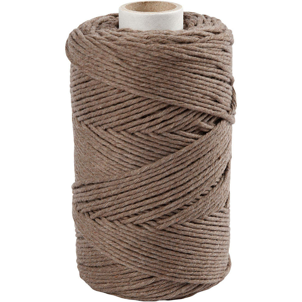 Macramé Cord, L: 198 M, dia. 2 mm, light brown, 330 g/ 1 roll