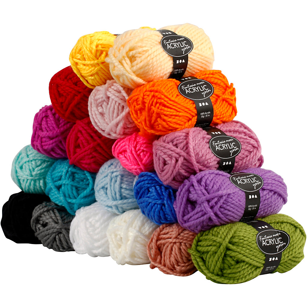 Fantasia Acrylic Yarn, L: 35 M, Maxi, assorted colours, 20x50 g