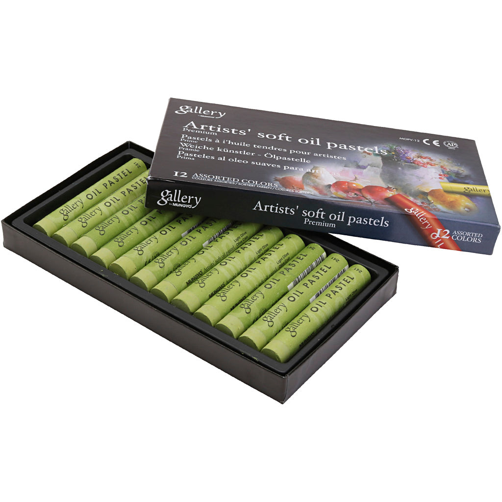 Gallery Oil Pastel, L: 7 cm, dia. 11 mm, thickness 11 mm, olive, 12 pc